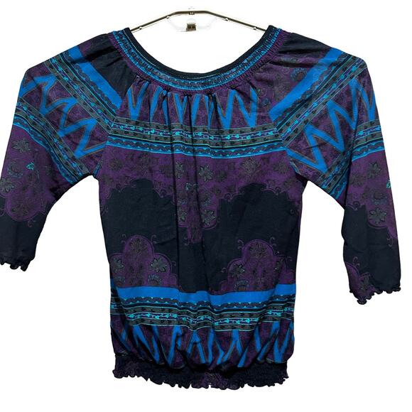 GNW Women Blouse Size S Purple & Blue All Over Print Boho Y2K Fairy Grunge - Picture 3 of 7